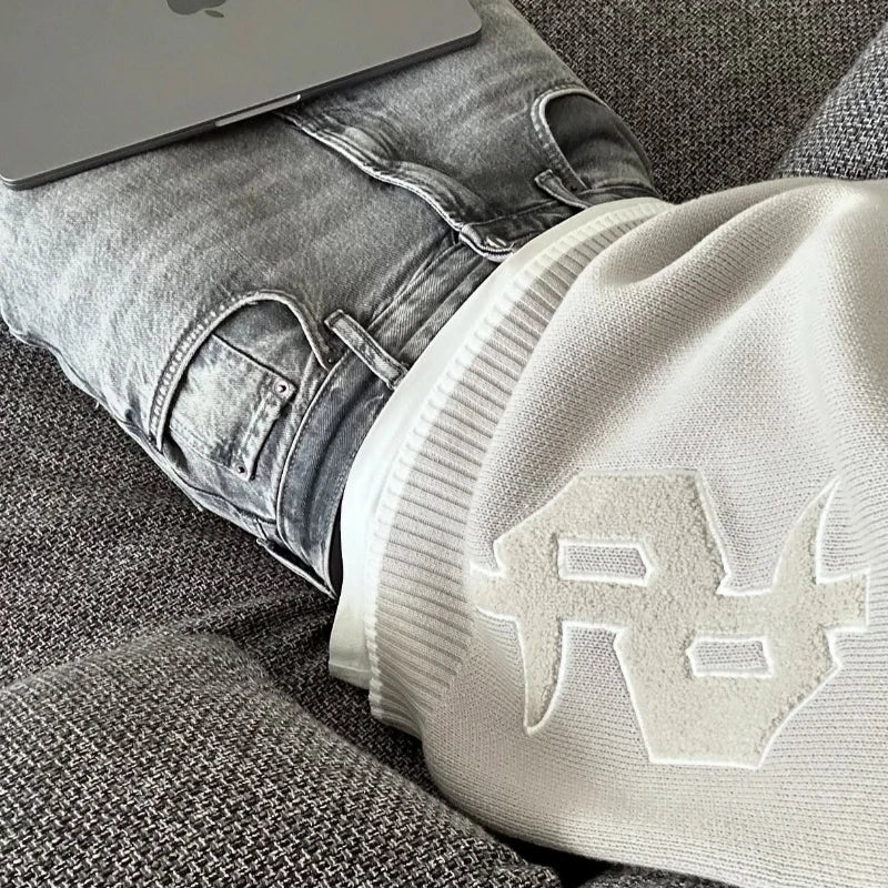 Pull Tricot Gris Y2K – Broderie Premium & Style Oversize